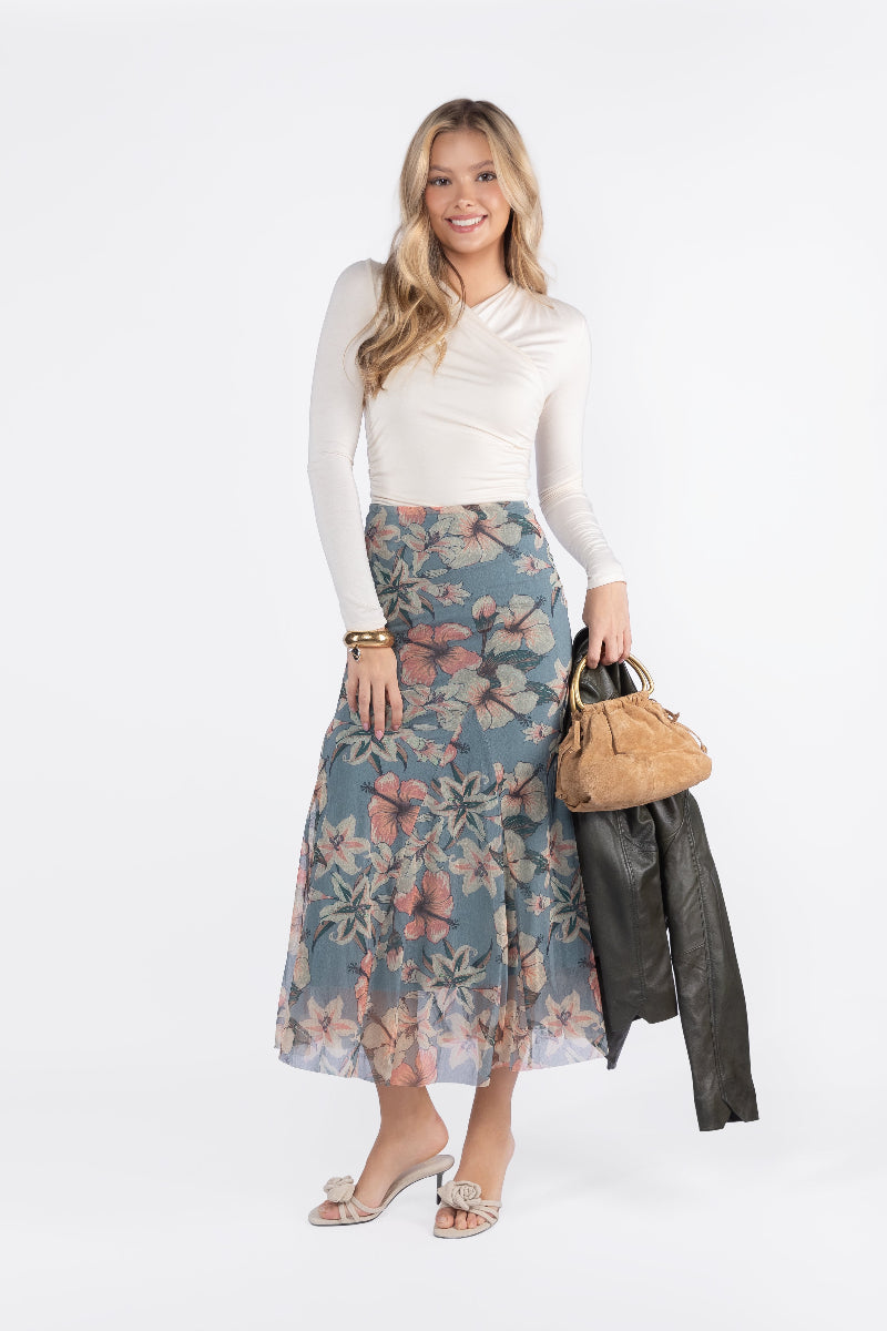 Natalia Skirt (Peach/Grey)