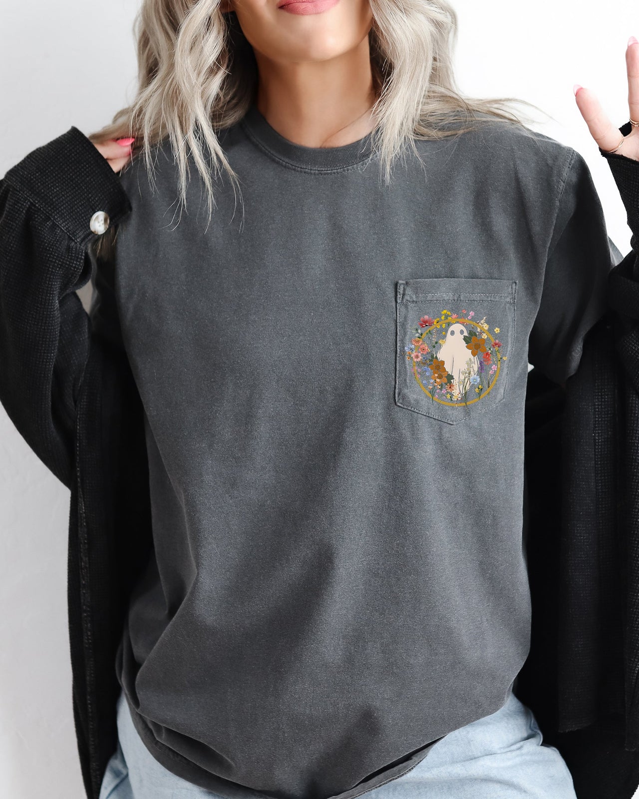 Floral Ghost Witch Halloween Garden Midnight Floral Spell Enchanted Moonlight Comfort Colors Tee