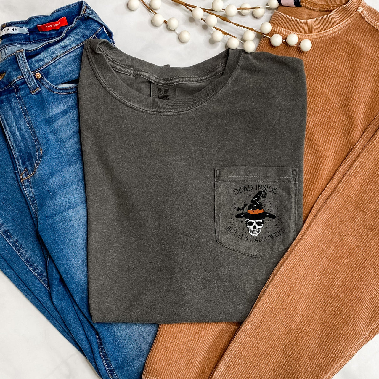 Dead Inside But It's Halloween Pocket Retro Style Design For A Spooky Season Comfort Colors Tee