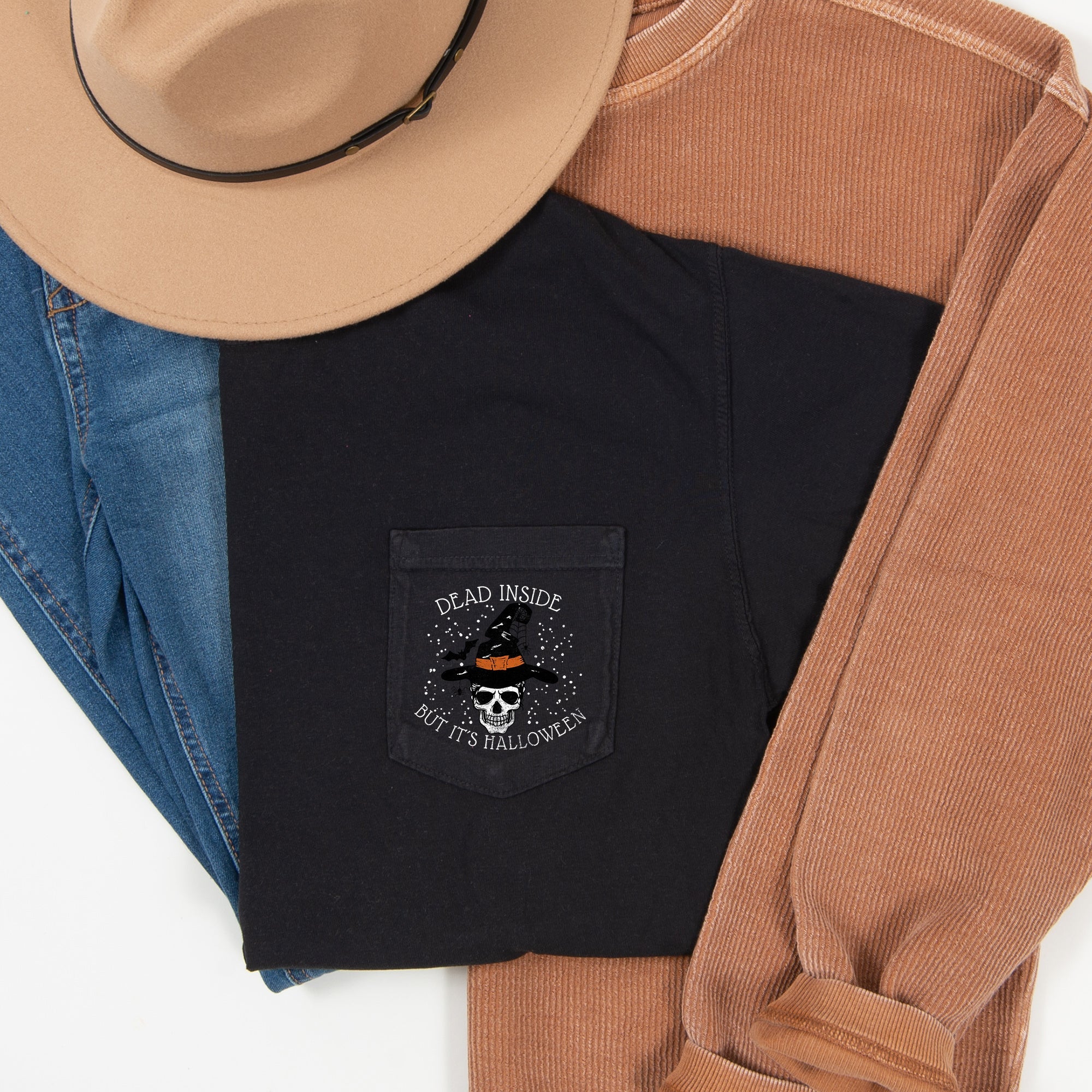 Dead Inside But It's Halloween Pocket Soft Washed Premium Cotton Comfort Colors Tee