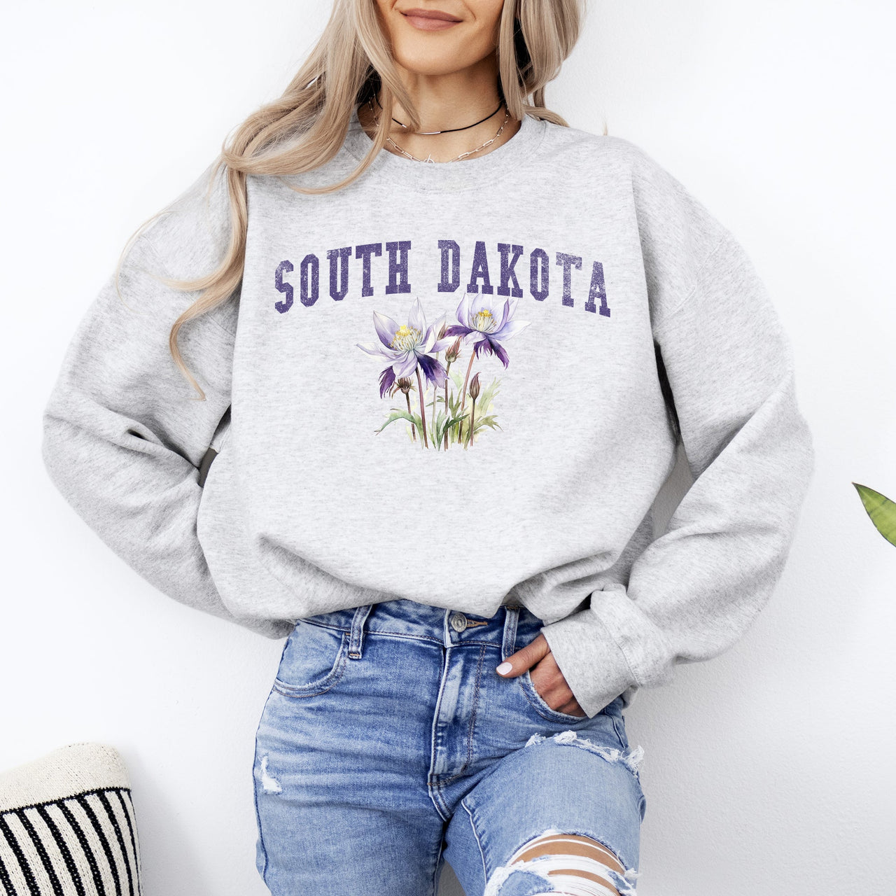 South Dakota State Flower Botanical Illustration Vintage Script Edition Sweatshirt