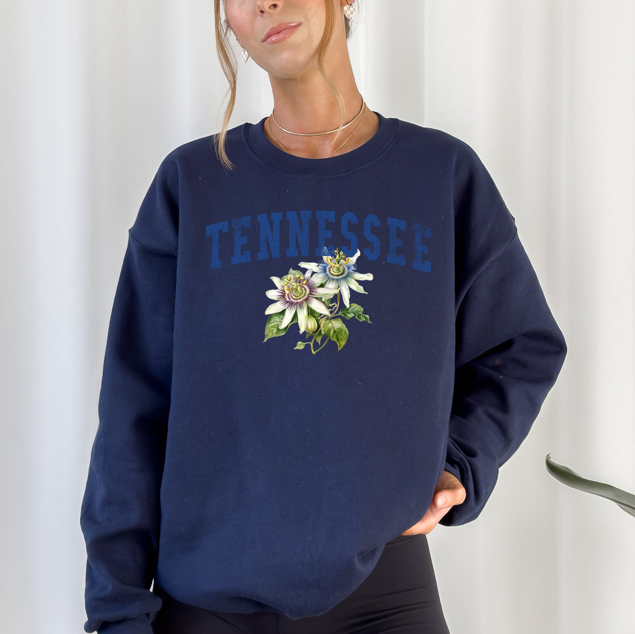 Tennessee State Flower Botanical Emblem Nature Lover Pride Cozy Cotton Blend Sweatshirt