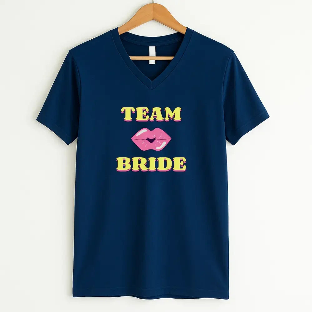 🍾 Team Bride & The Bride 💍 Bachelorette Party Matching V-Neck T-Shirts