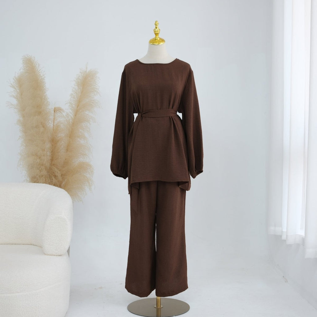 Textured Longline Top & Wide-Leg Trouser Set(MS455)