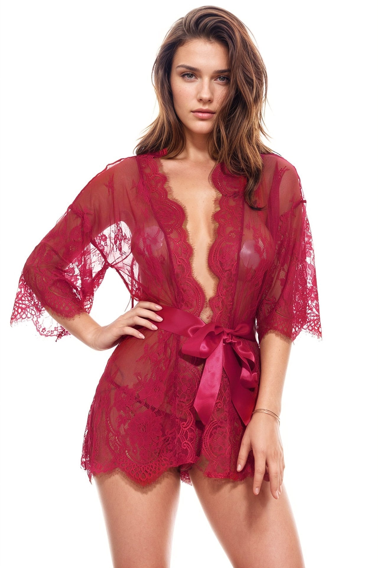 Eyelash Lace and Mesh Robe